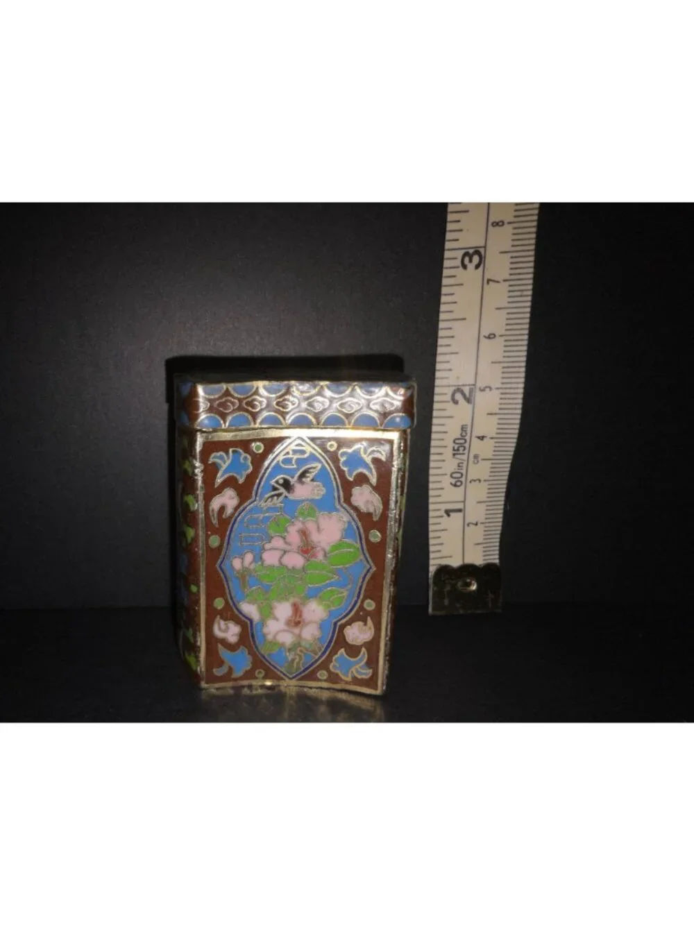 Vintage Chinese Cloisonné Enamel Trinket Box With Bird & Floral Design Lidded